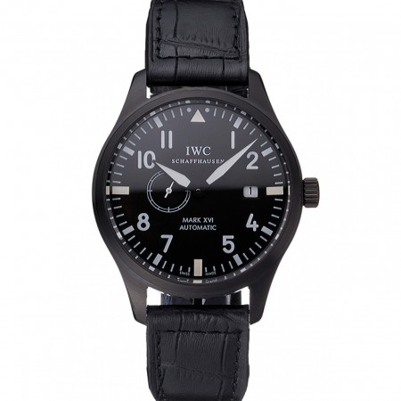 IWC Mark XVll quadrante nero cassa in acciaio inossidabile nero cinturino in pelle nera