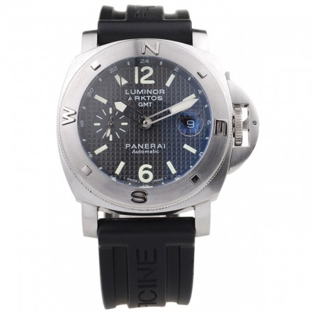 Panerai Luminor Cassa in acciaio inossidabile spazzolato Quadrante nero Cinturino in caucciù nero 98163