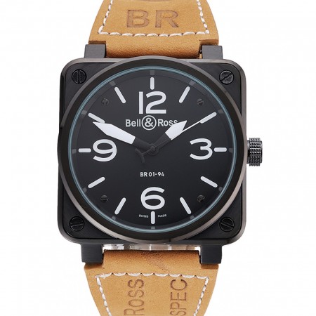 Bell e Ross BR 01-94 quadrante nero cinturino in pelle marrone cassa nera