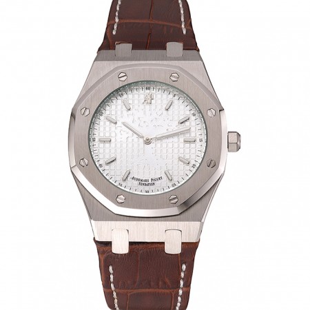 Audemars Piguet Royal Oak Fondation quadrante bianco cassa in acciaio inossidabile cinturino in pelle marrone