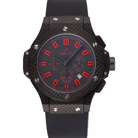 Hublot Big Bang quadrante in carbonio con cassa in carbonio con segni rossi e cinturino in caucciù nero 622.775