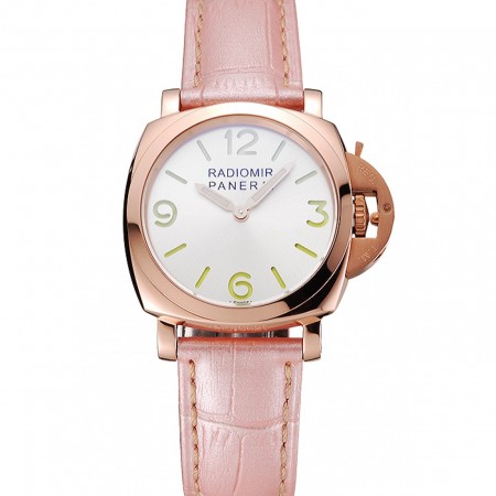 Panerai Radiomir quadrante bianco cassa in oro rosa cinturino in pelle rosa 1453802