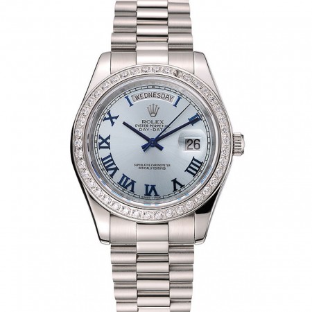 Svizzero Rolex Day-Date Ice Blue Dial Diamond Case Bracciale in acciaio inossidabile 1453962