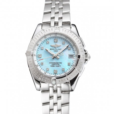 Breitling Colt Lady quadrante blu chiaro cassa e bracciale in acciaio inossidabile con indici delle ore di diamanti