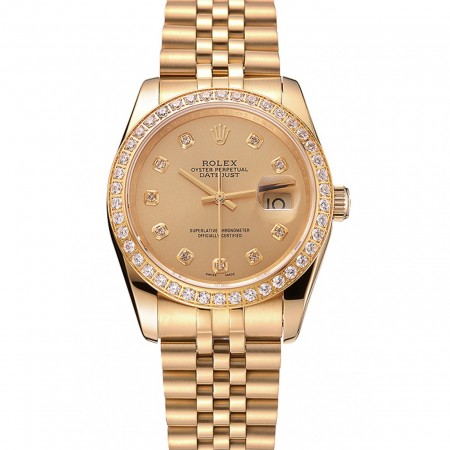 Swiss Rolex Datejust Champagne Dial Diamond Bezel Gold Jubilee Bracelet 1454098