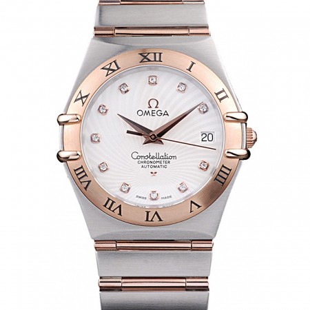 Omega Swiss Constellation Jewelry Quadrante bianco con cassa in oro rosa con stemma radiale