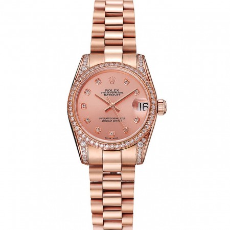 Swiss Rolex DateJust Rose Gold Dial Diamond Case Bracciale in oro rosa 1453977