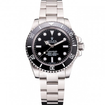 Swiss Rolex Submariner No Date quadrante nero e cassa e bracciale in acciaio inossidabile lunetta