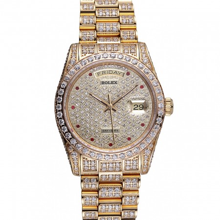 Swiss Rolex Day-Date Diamonds Yellow Gold-srl185 621615