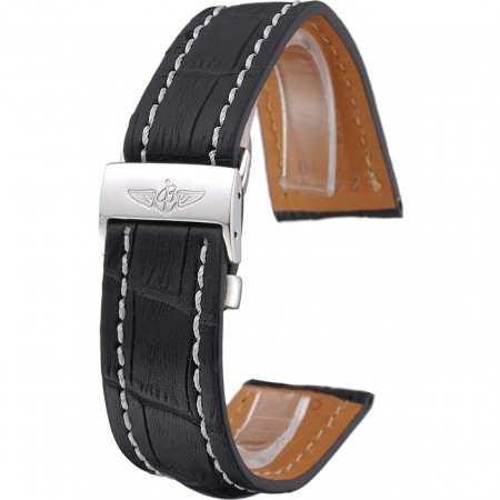 Breitling Bracciale in Pelle Nera con Cuciture Bianche-622482