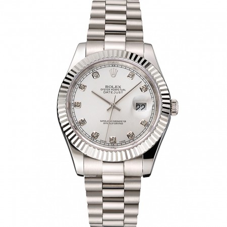 Swiss Rolex Datejust quadrante argento cassa e bracciale in acciaio inossidabile