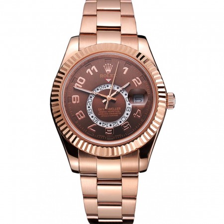 Rolex Sky Dweller quadrante marrone cinturino annuncio cassa in oro rosa