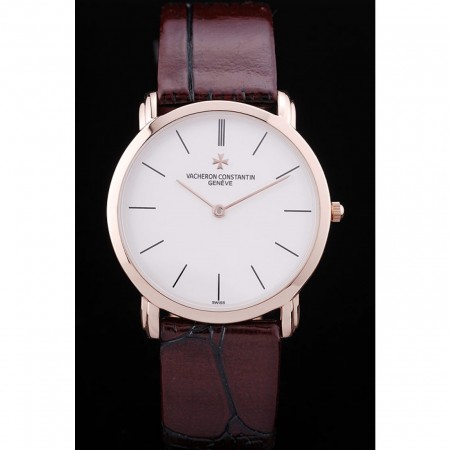 Vacheron Constantin Patrimony quadrante bianco cassa in oro rosa ricco bracciale in pelle marrone