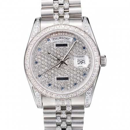 Swiss Rolex Day-Date Diamond Plated Stainless Steel Bracelet Diamond Plated Dial 41985