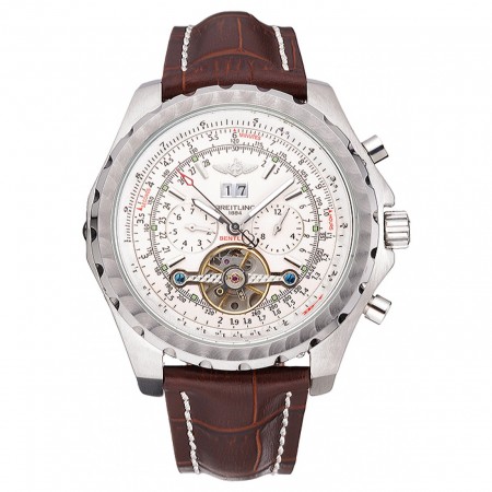 Breitling Bentley Mulliner Tourbillon quadrante bianco Cassa in acciaio inossidabile Cinturino in pelle marrone 622729