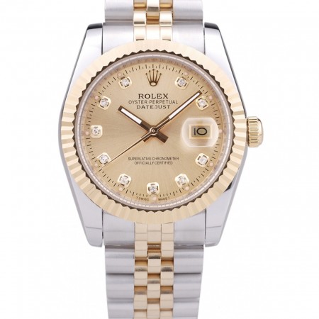 Rolex Datejust quadrante in oro con diamanti a coste lunetta 7452