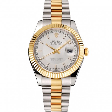 Swiss Rolex Datejust quadrante bianco lunetta in oro cassa in acciaio inossidabile bracciale in oro bicolore