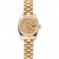 Swiss Rolex Lady-Datejust Champagne Quadrante Bracciale in oro con lunetta in diamanti 1454095