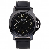 Panerai Luminor Marina quadrante nero cinturino in pelle nera cassa in acciaio inossidabile nero