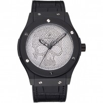 Hublot Classic Fusion Diamond Skull Dial Cassa in acciaio nero Cinturino in pelle nera 622.815