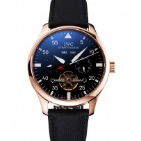 IWC Pilot Calendario perpetuo Quadrante nero Cassa in oro rosa Cinturino in tessuto nero