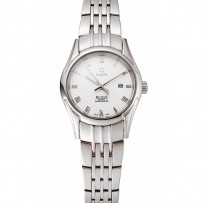 Omega De Ville Ladies quadrante bianco cassa e bracciale in acciaio inossidabile con numeri romani 1453792