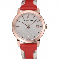 Burberry The City Classico Quadrante Argento Bracciale Rosso-622567