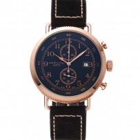 Hamilton Navy Pioneer Chrono quadrante nero cassa in oro rosa cinturino in pelle nera