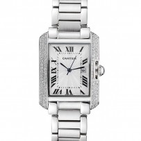 Cartier Tank Anglaise 30 millimetri quadrante bianco diamanti cassa in acciaio bracciale in acciaio inossidabile