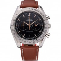 Omega Speedmaster quadrante nero cassa in acciaio inossidabile cinturino in pelle marrone 622806