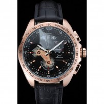 Tag Heuer Carrera lunetta in oro rosa con quadrante nero e cinturino in pelle nera 621538