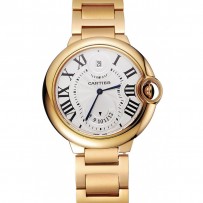 Swiss Cartier Ballon Bleu Two Timezone quadrante bianco Bracciale in oro cassa in oro 1453873