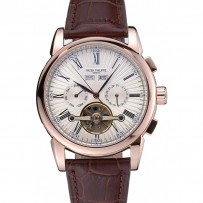 Patek Philippe Grand Complications Cassa in oro Quadrante bianco Numeri romani Bracciale in pelle marrone 622.253