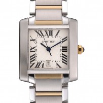 Swiss Cartier Tank Francaise cassa in acciaio quadrante bianco numeri romani bracciale bicolore 622.648