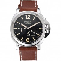 Panerai Luminor Automatic Power Reserve quadrante nero cassa in acciaio inossidabile cinturino in pelle marrone