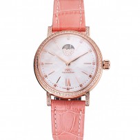 IWC Portofino Moon Phase Silver Dial Cassa in oro rosa Diamanti Lunetta Cinturino in pelle rosa