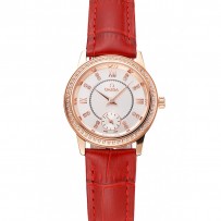 Omega De Ville Prestige Small Seconds quadrante bianco lunetta con diamanti Cassa in oro rosa Cinturino in pelle rossa