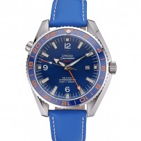 Omega Seamaster Planet Ocean GMT quadrante blu cinturino in pelle blu 622394