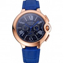 Cartier Ballon Bleu quadrante blu cassa in oro cinturino in pelle blu