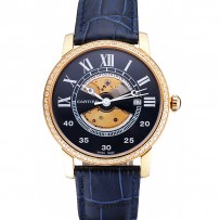 Svizzero Cartier Rotonde piccola complicazione quadrante blu cassa in oro con diamanti cinturino in pelle blu