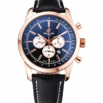 Breitling Transocean Quadrante Nero Cinturino in Pelle Nera Lunetta in Oro Rosa-98204