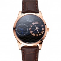 Cinturino in pelle marrone con cassa in oro rosa e quadrante nero originale Glashutte