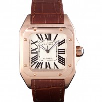 Svizzero Cartier Santos in oro rosa con cinturino in pelle marrone 621522