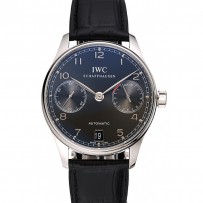 Swiss IWC portoghese quadrante nero quadrante nero quadrante argento cassa in pelle nera braccialetto 1453906