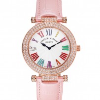 Franck Muller Double Mistery Ronde quadrante bianco cassa in oro rosa cinturino in pelle rosa chiaro