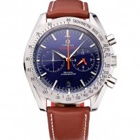 Omega Speedmaster quadrante blu cassa in acciaio inossidabile cinturino in pelle marrone 622807