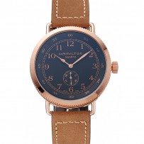 Hamilton Navy Pioneer piccolo secondo quadrante nero cassa in oro rosa cinturino in pelle marrone chiaro