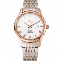 Omega De Ville quadrante bianco cassa in oro rosa bracciale bicolore 1453781