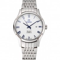 Omega De Ville quadrante bianco con numeri blu cassa e bracciale in acciaio inossidabile 1453787