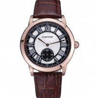 Cinturino in pelle marrone con quadrante bianco Cartier Ronde Louis 621976